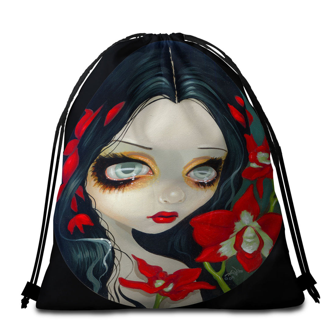 Beach Towel Bags with Red Blood Orchid Maiden Girl