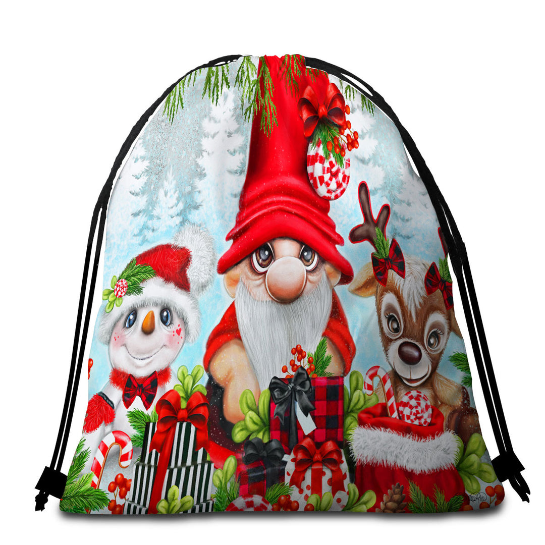 Beach Towel Pack for Christmas Gnome Snowman and Reindeer