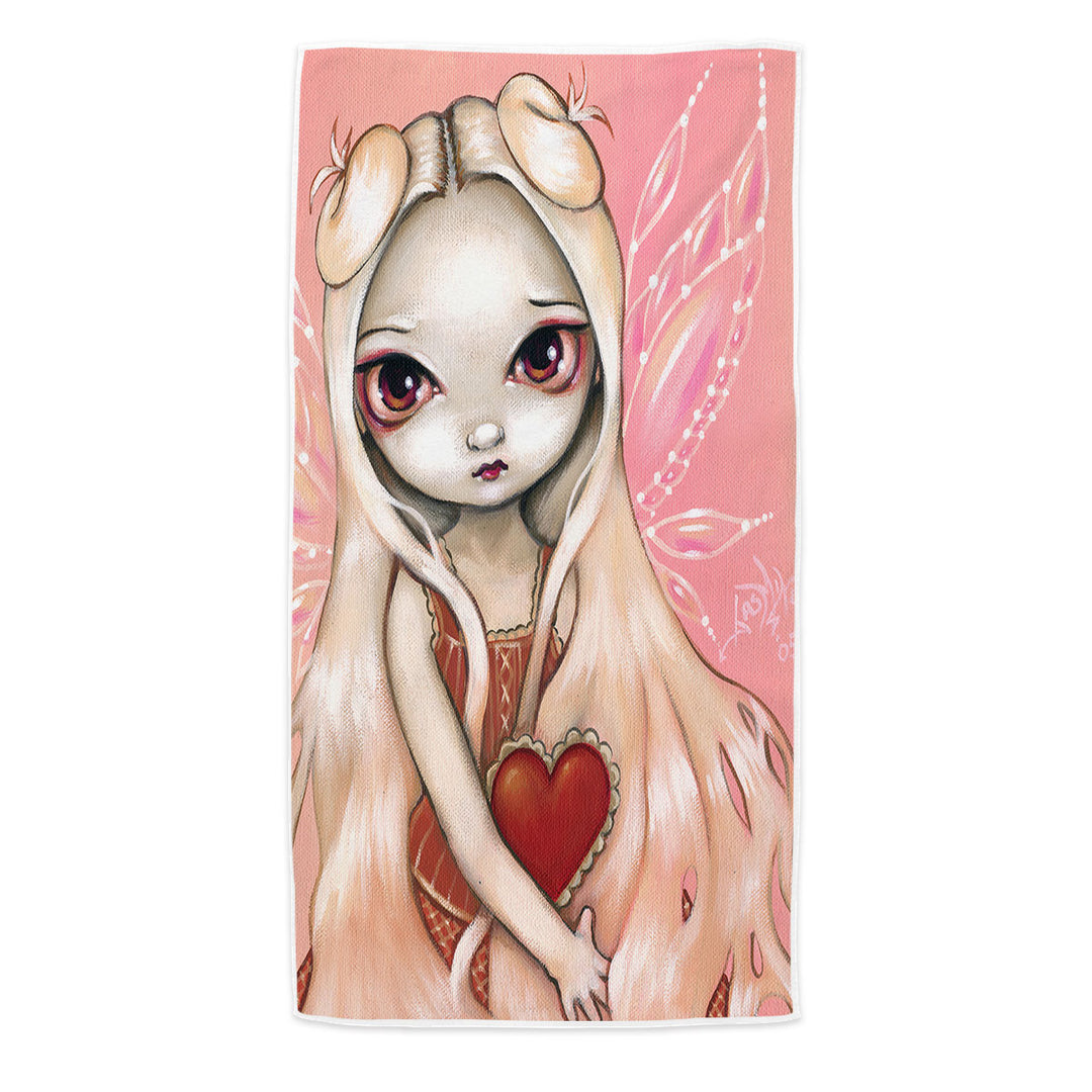 Beach Towel of Melancholy Valentine Sad Pink Winged Fairy