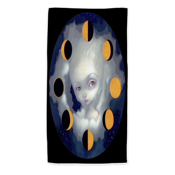 Beach Towel of the Night Sky Moon Phases Girl