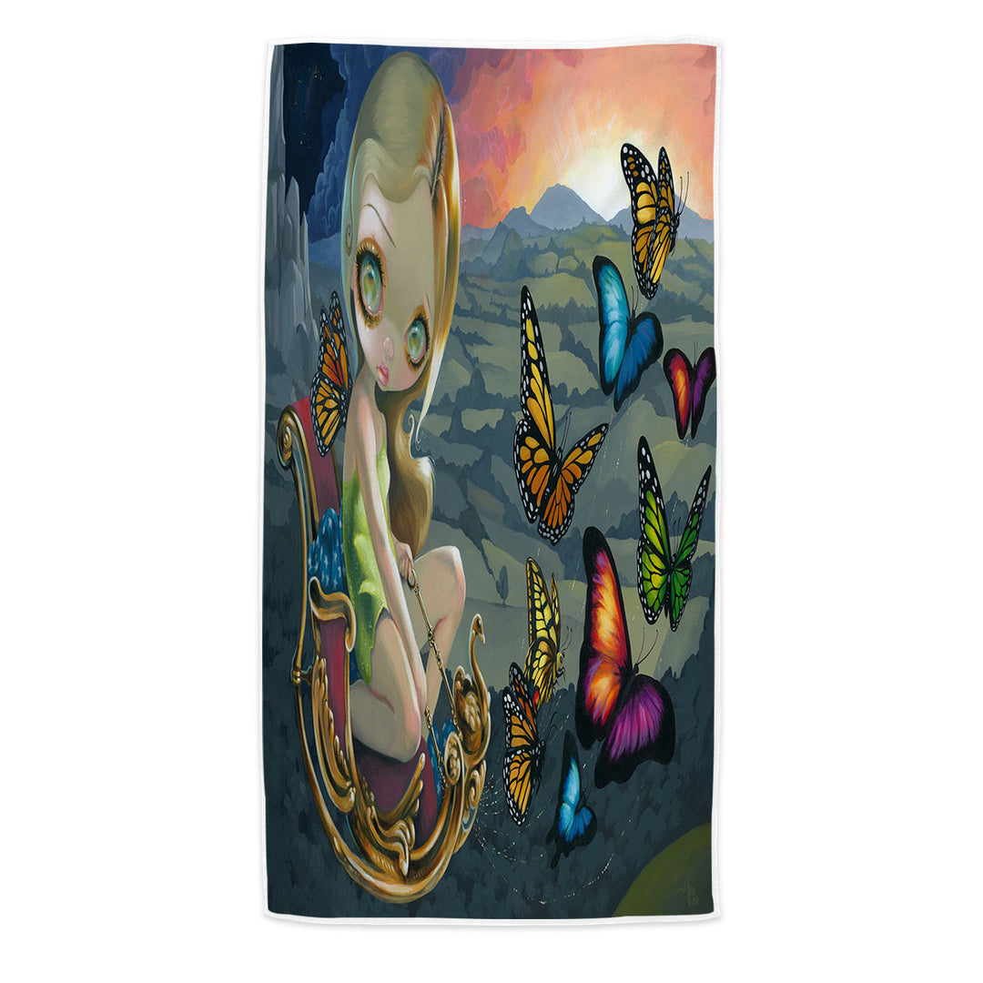 Beach Towel with Fantasy Beautiful Fairy and Butterfly Chariot