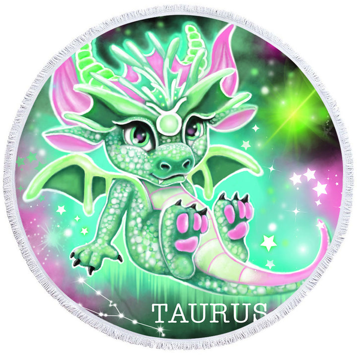 Beach Towels Gift Ideas for Children Green Sparkling Taurus Lil Dragon