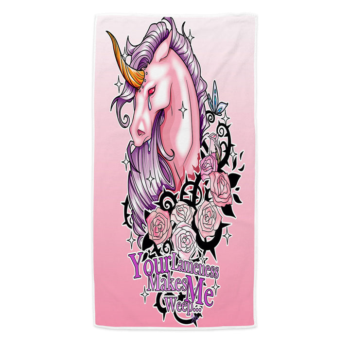 Beach Towels Microfibre with Pink Roses and Unicorn Rudicorn Cool Quote