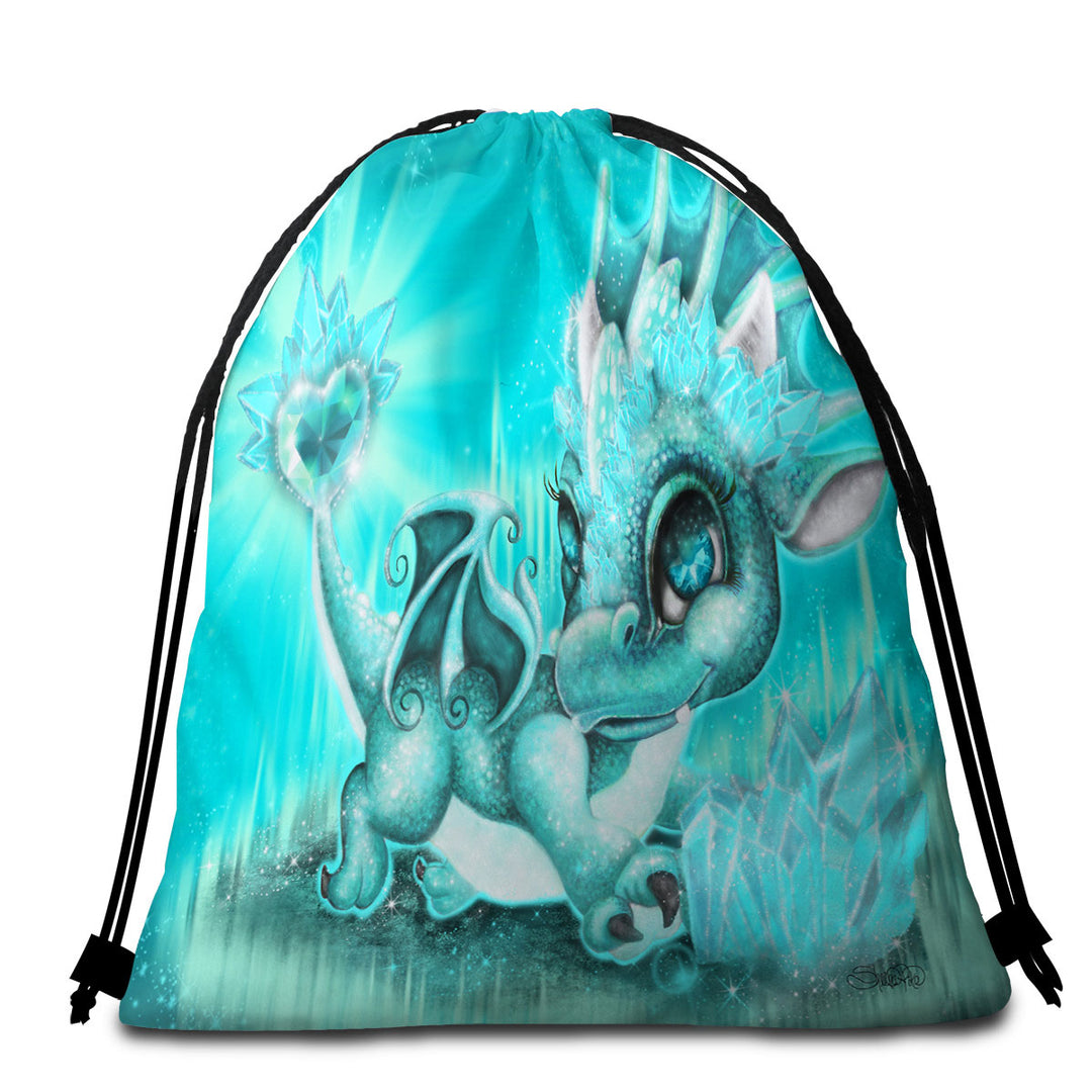 Beach Towels and Bags Set for Gift March Aquamarine Birthstone Lil Dragon