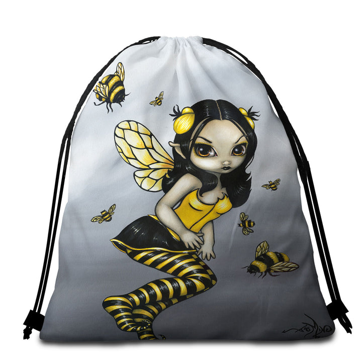 Beach Towels and Bags Set with Bees and Bumblebee Fairy