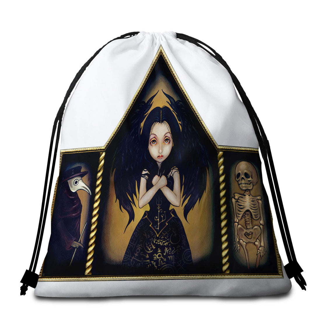 Beach Towels and Bags Set with Dark Art Alchemy Angel Plague Mask Skelton