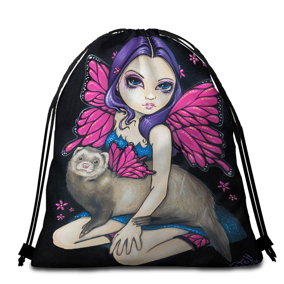 Beach Towels and Bags Set with Fairey and Ferret with Butterfly Wings