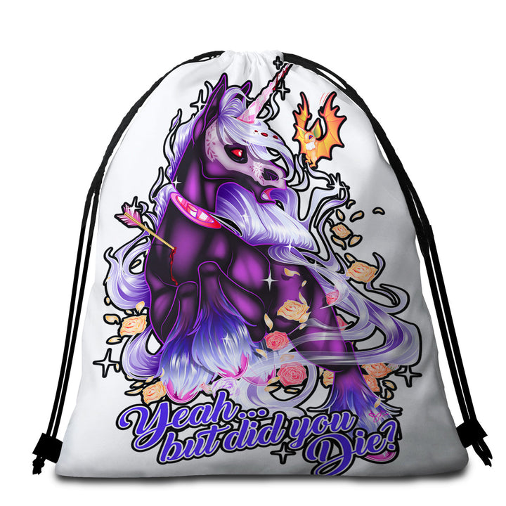 Beach Towels and Bags Set with Fantasy Art Dying Rudicorn Cool Quote