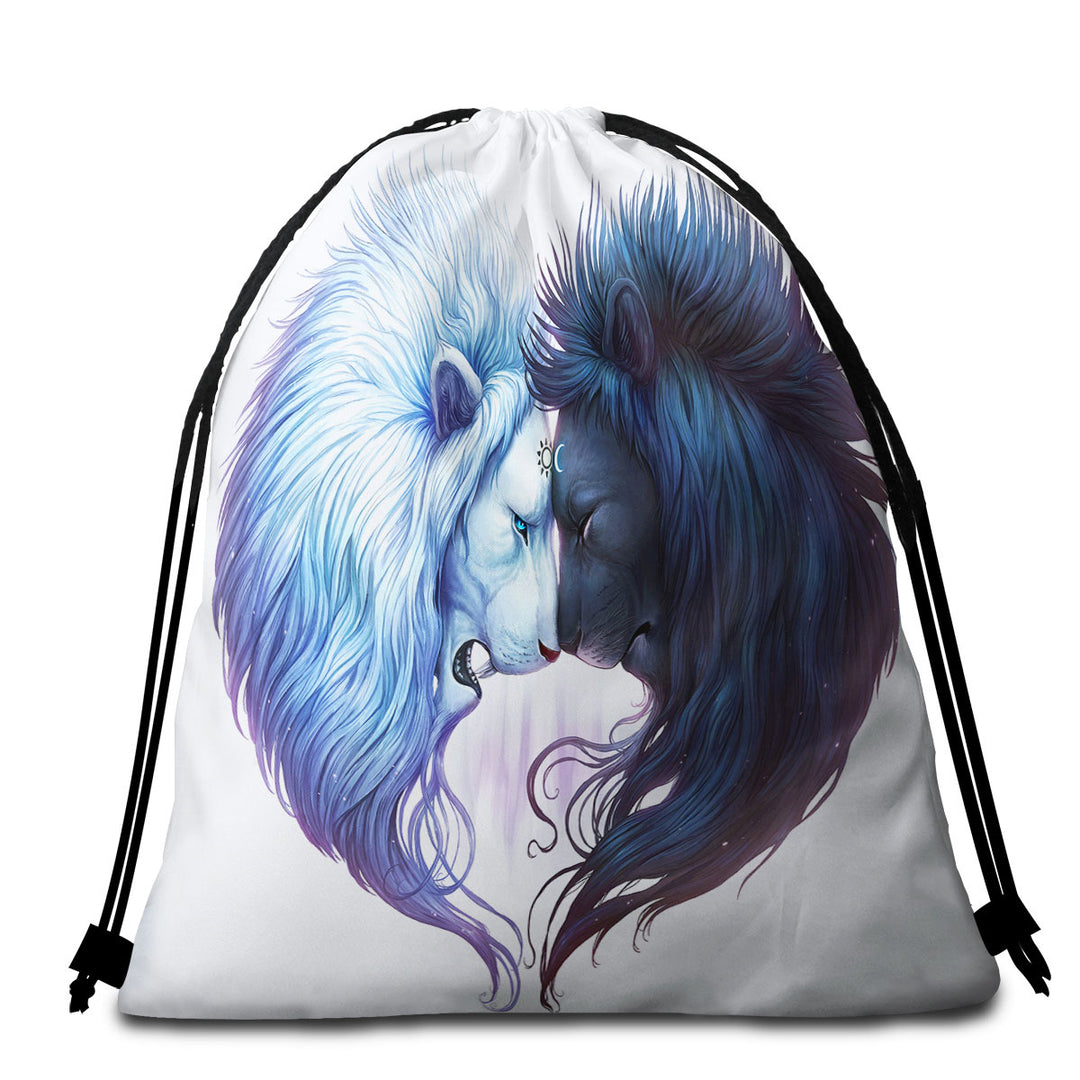 Beach Towels and Bags with Yin Yang Brotherhood Lions