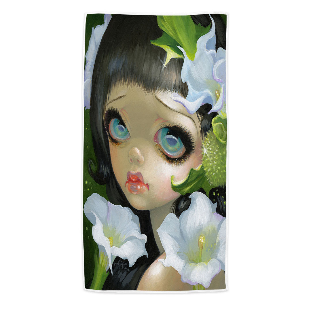 Beach Towels of Poisonous Beauties Datura Girl and Flowers