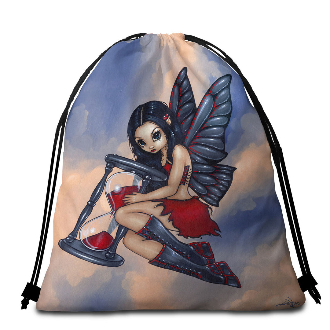 Beach Towels of Sale with Time Flies Hourglass Gothic Time Fairy