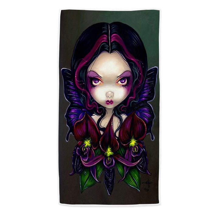 Beach Towels with Black Orchid Fairy