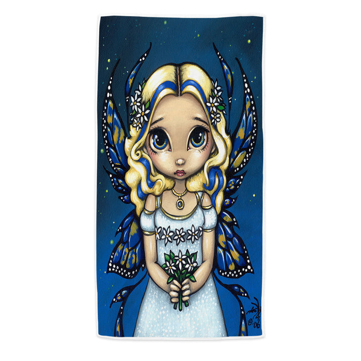 Beach Towels with Daisy Lovely Blonde Fairy with Flowers