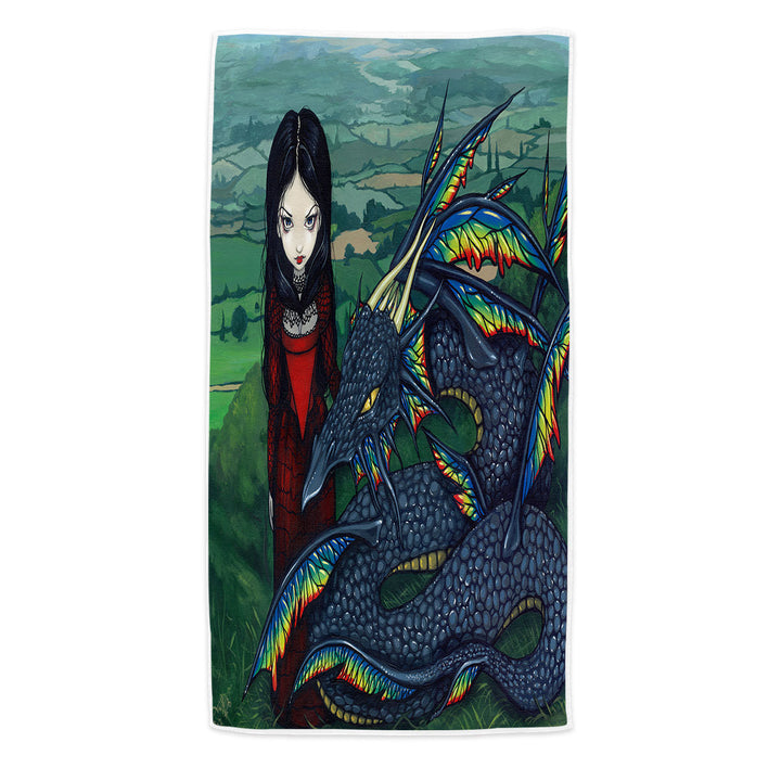 Beach Towels with Dragon D_arc en ciel Gothic Maiden Rainbow Dragon