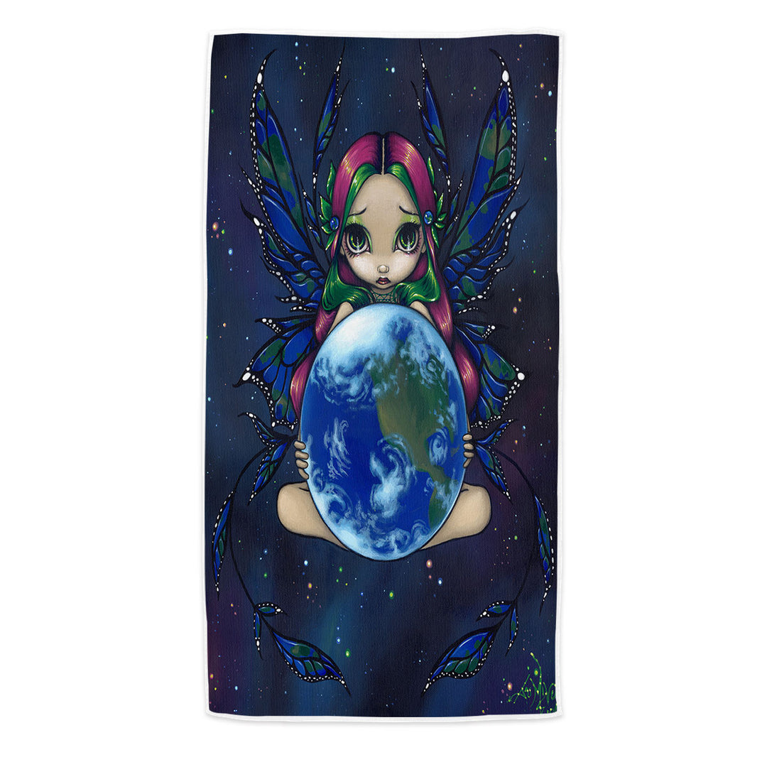 Beach Towels with Earth Fairy a World In Good Hands