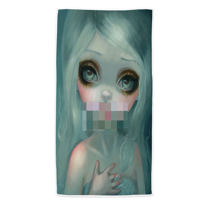 Beach Towels with Fine Gothic Art Hand Painted Beautiful Girl Smile