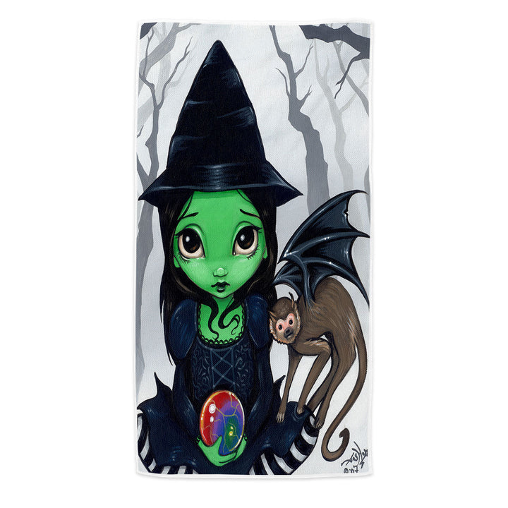 Beach Towels with Halloween Theme Wicked Witch and Her Flying Monkey