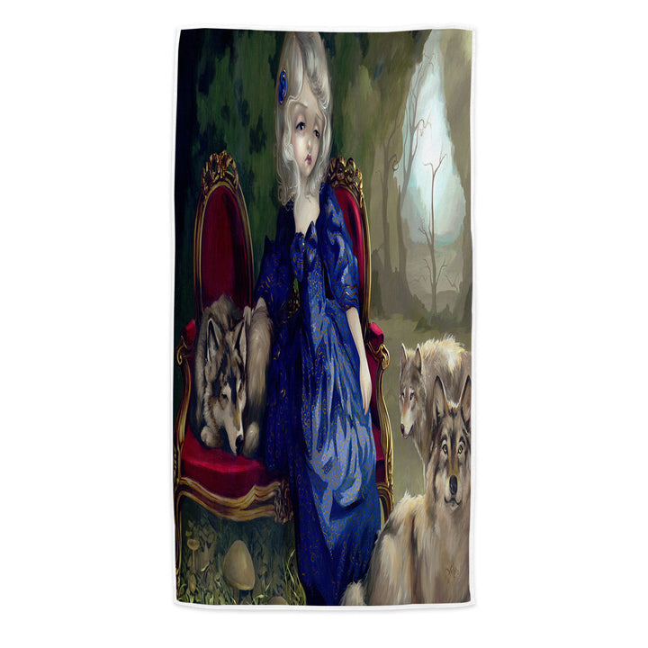 Beach Towels with Loup Garou Fine Art the Sadness Girl and Wolves