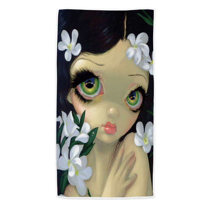 Beach Towels with Poisonous Beauties White Oleander Girl and Flowers