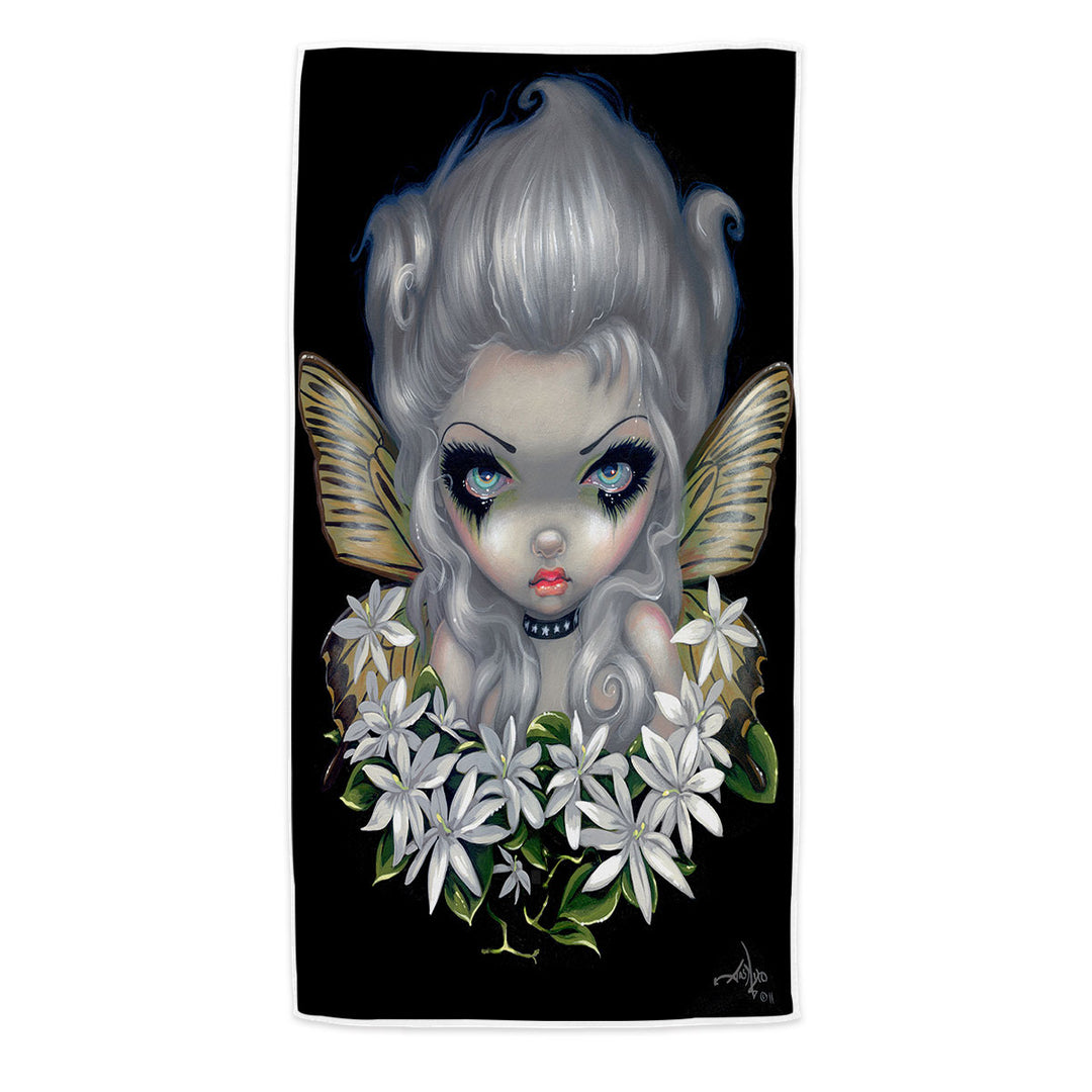 Beach Towels with White Flowers Starry Wild Jasmine Fairy