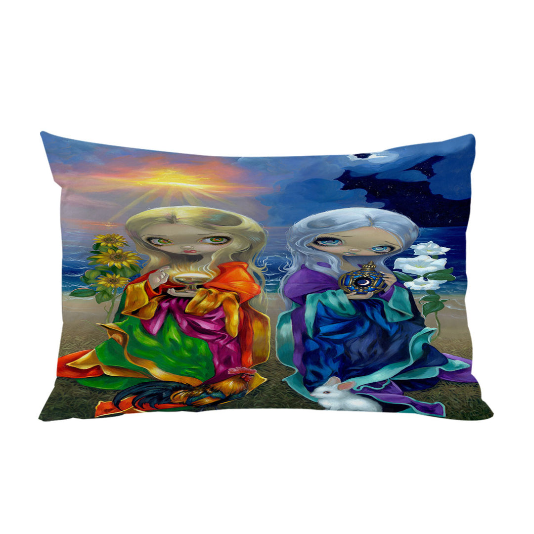 Beautiful Art Sun Child and Moon Child Day and Night Pillow Cases