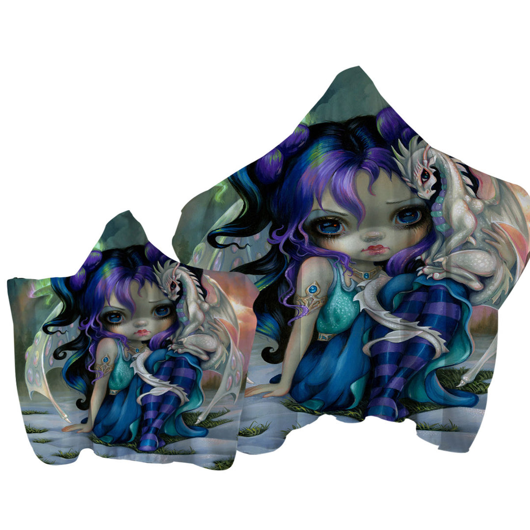 Beautiful Aurora Dragon Fairy and Frost Dragonling Towel with Hood