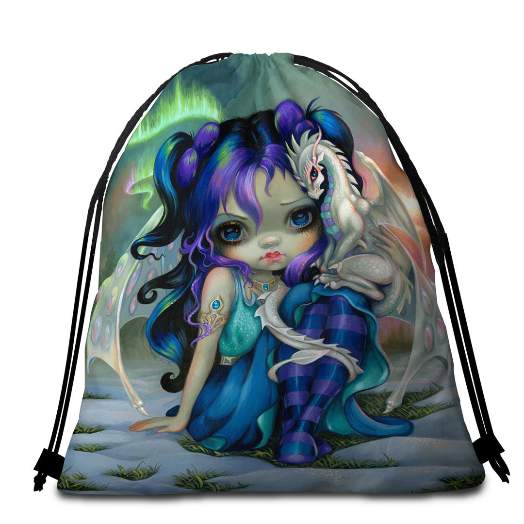 Beautiful Beach Towel Aurora Dragon Fairy and Frost Dragonling