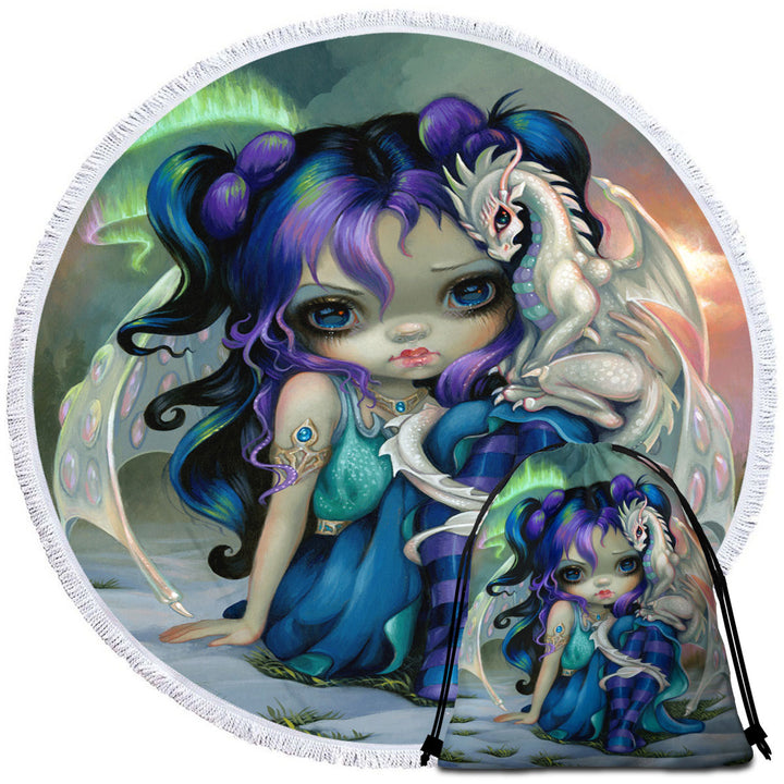 Beautiful Beach Towels Aurora Dragon Fairy and Frost Dragonling