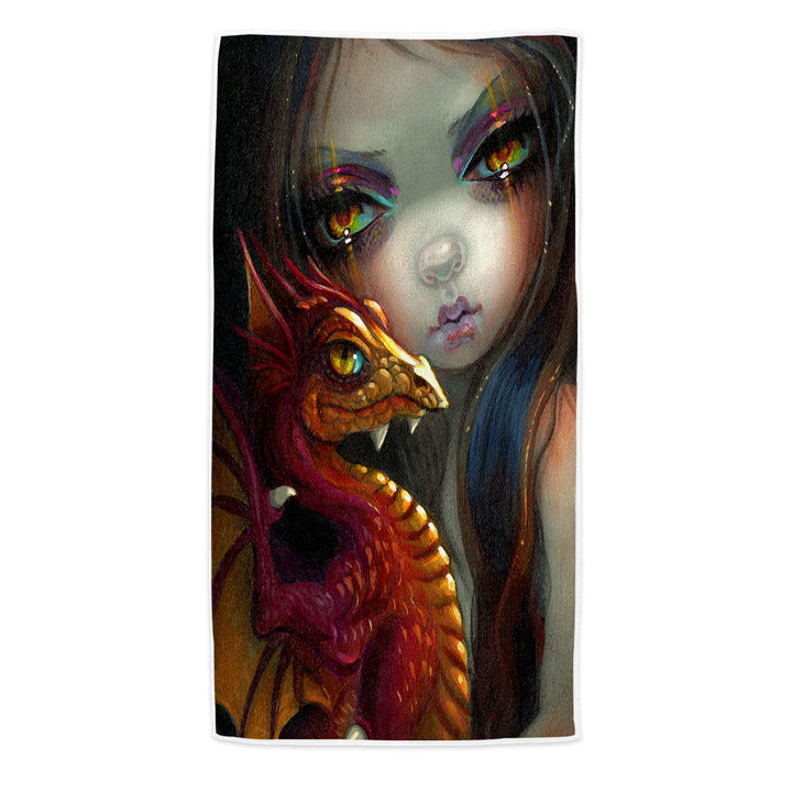 Beautiful Beach Towels Maiden with Her Golden Eyed Dragonling