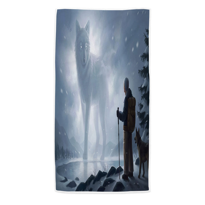 Beautiful Beach Towels with Animal Art The Visit Winter Wolf Soul