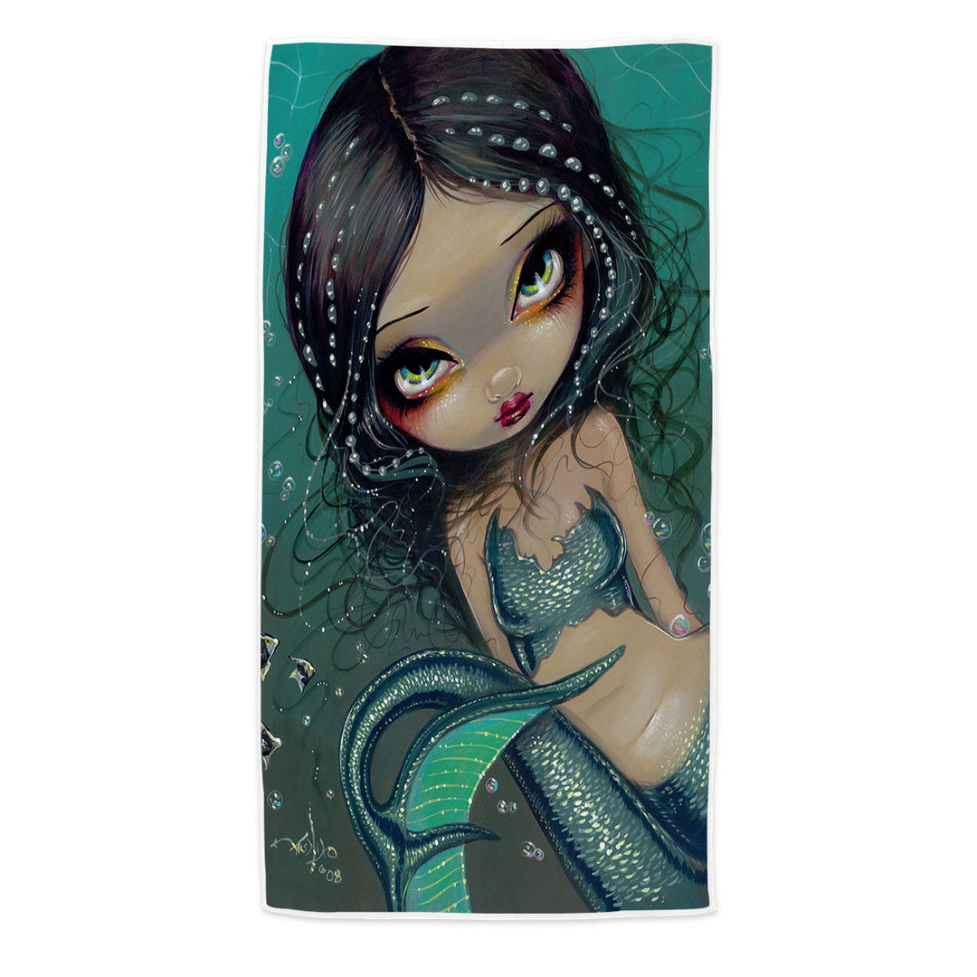 Beautiful Big Eyed Pearl Swirl Mermaid Beach Towels