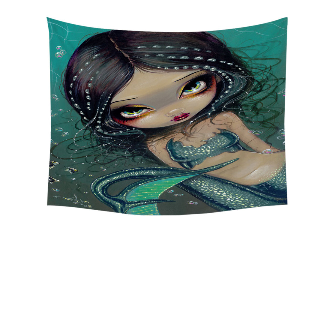 Beautiful Big Eyed Pearl Swirl Mermaid Tapestry