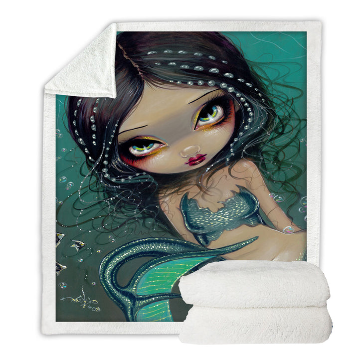 Beautiful Big Eyed Pearl Swirl Mermaid Throw Blanket