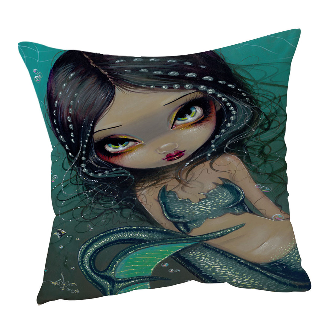 Beautiful Big Eyed Pearl Swirl Mermaid Throw Pillow