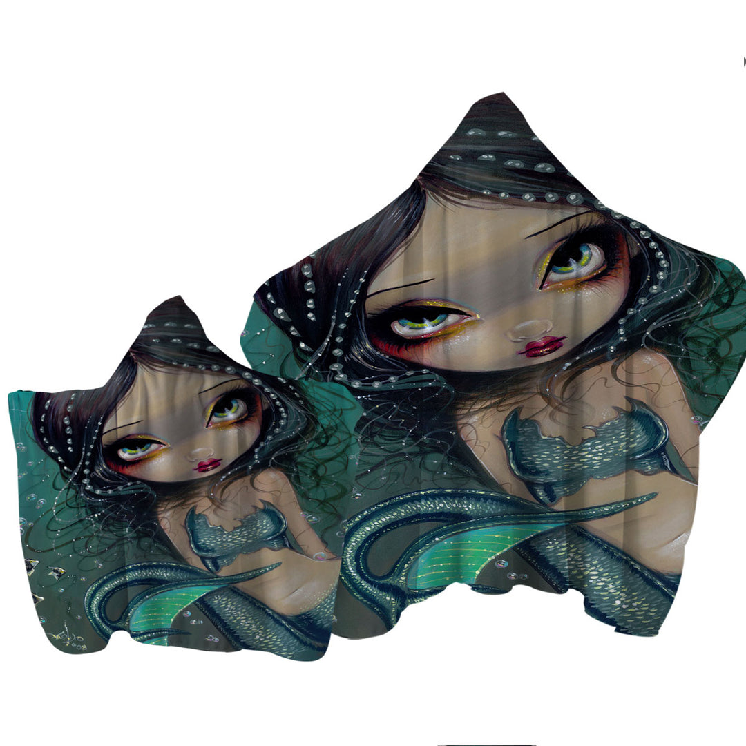 Beautiful Big Eyed Pearl Swirl Mermaid Towel Hoodie