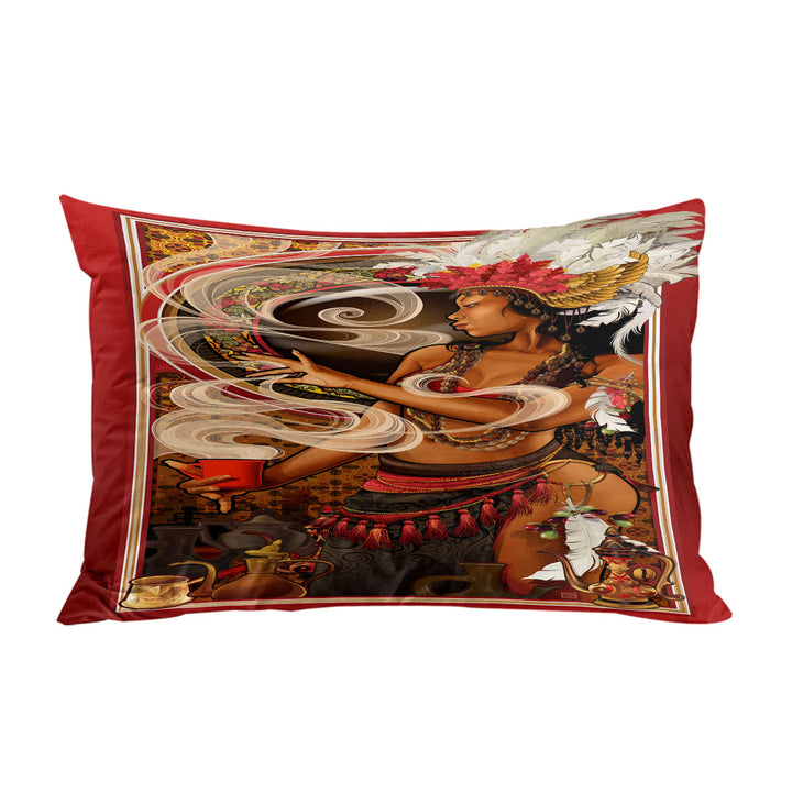 Beautiful Black Girl Goddess of Coffee Pillow Case Covers