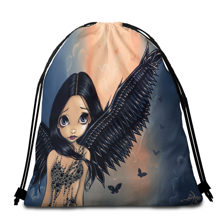 Beautiful Black Winged Angel Beach Towel and Bags Set