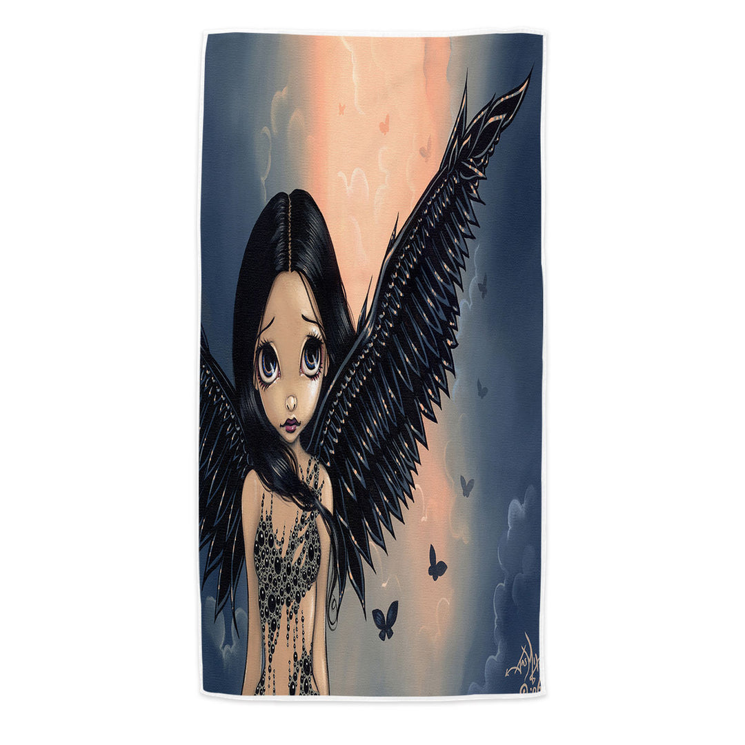 Beautiful Black Winged Angel Microfiber Beach Towel