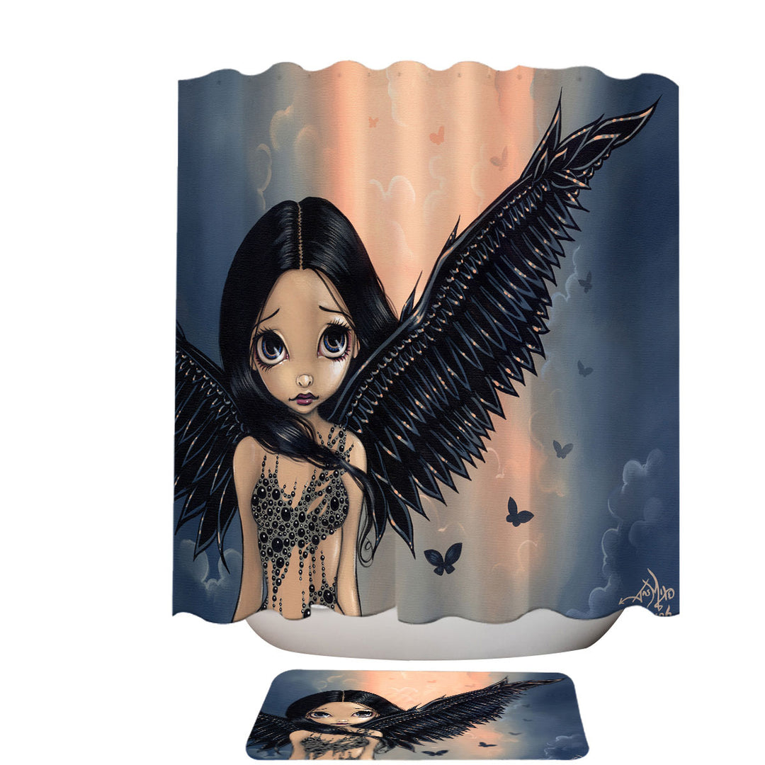 Beautiful Black Winged Angel Shower Curtain