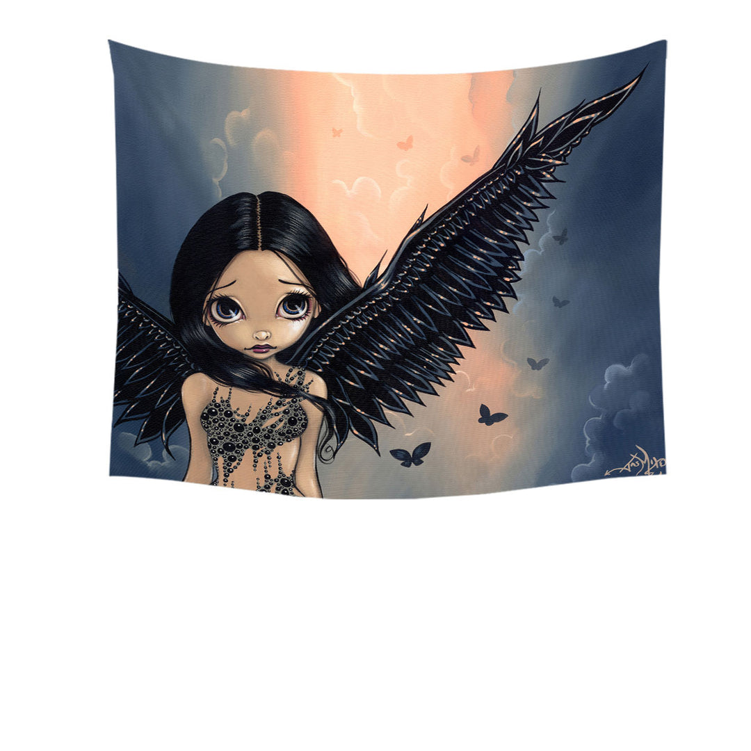 Beautiful Black Winged Angel Tapestry Wall Decor