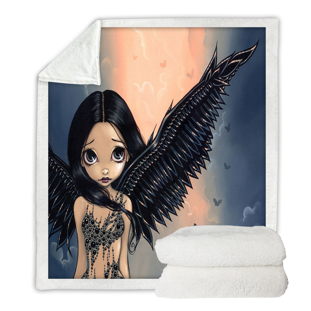 Beautiful Black Winged Angel Throw Blanket