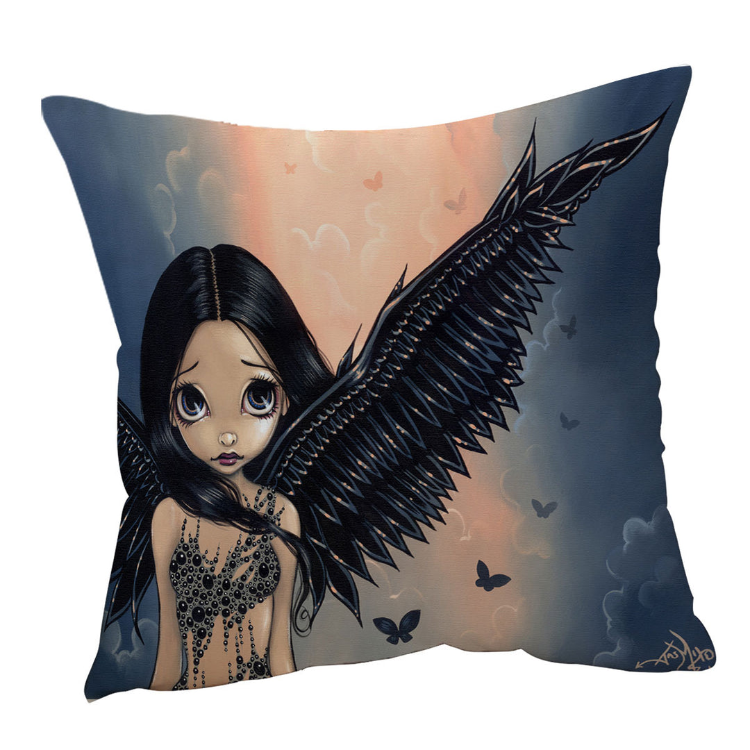 Beautiful Black Winged Angel Throw Pillow