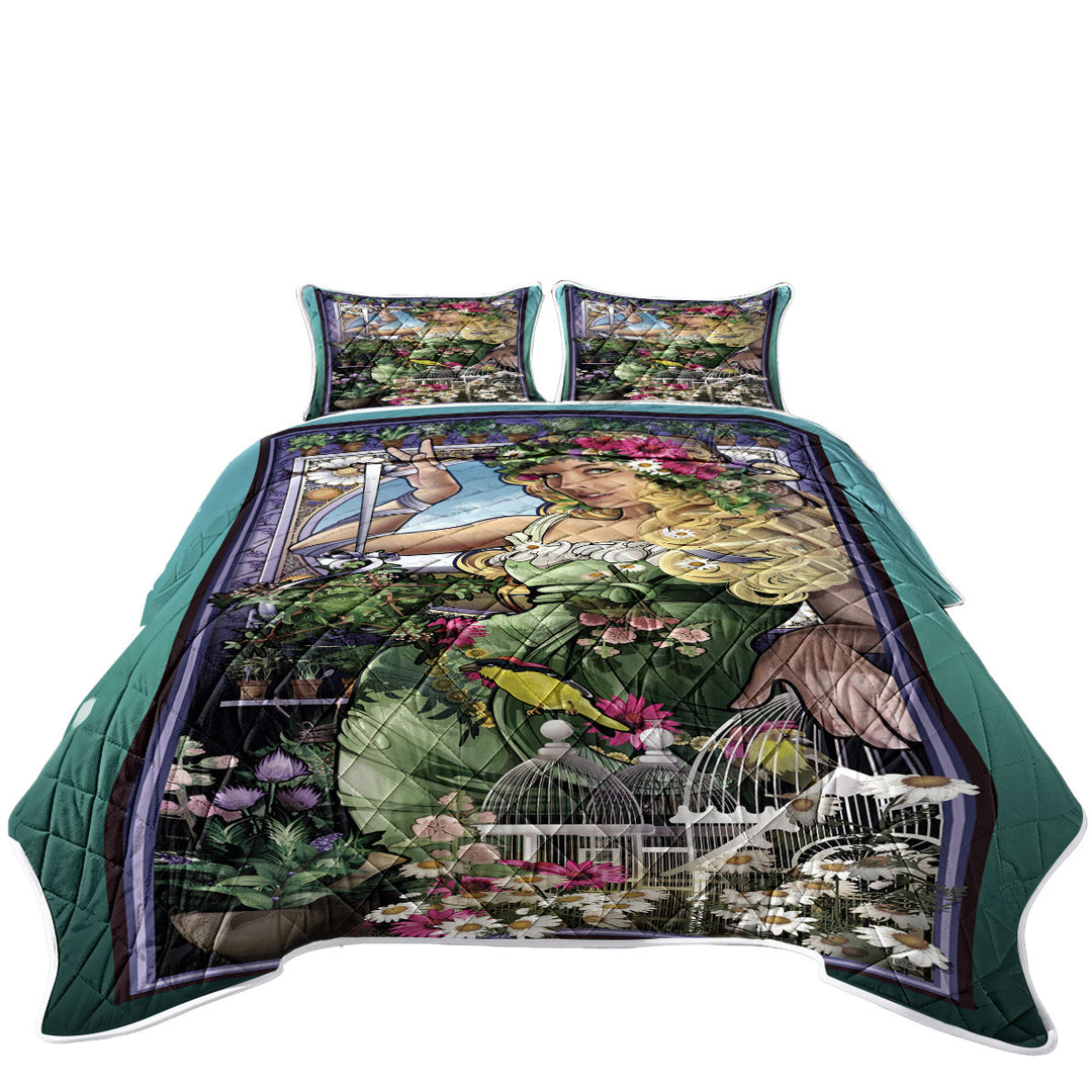 Beautiful Blond Girl Goddess of Herbs Quilts for sale