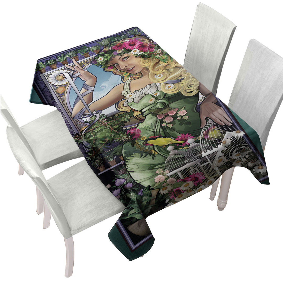 Beautiful Blond Girl Goddess of Herbs Tablecloth