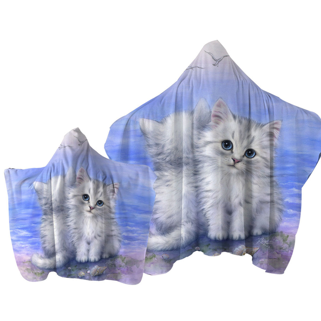 Beautiful Cats Art First Date White Grey Kittens Towel Hoodie