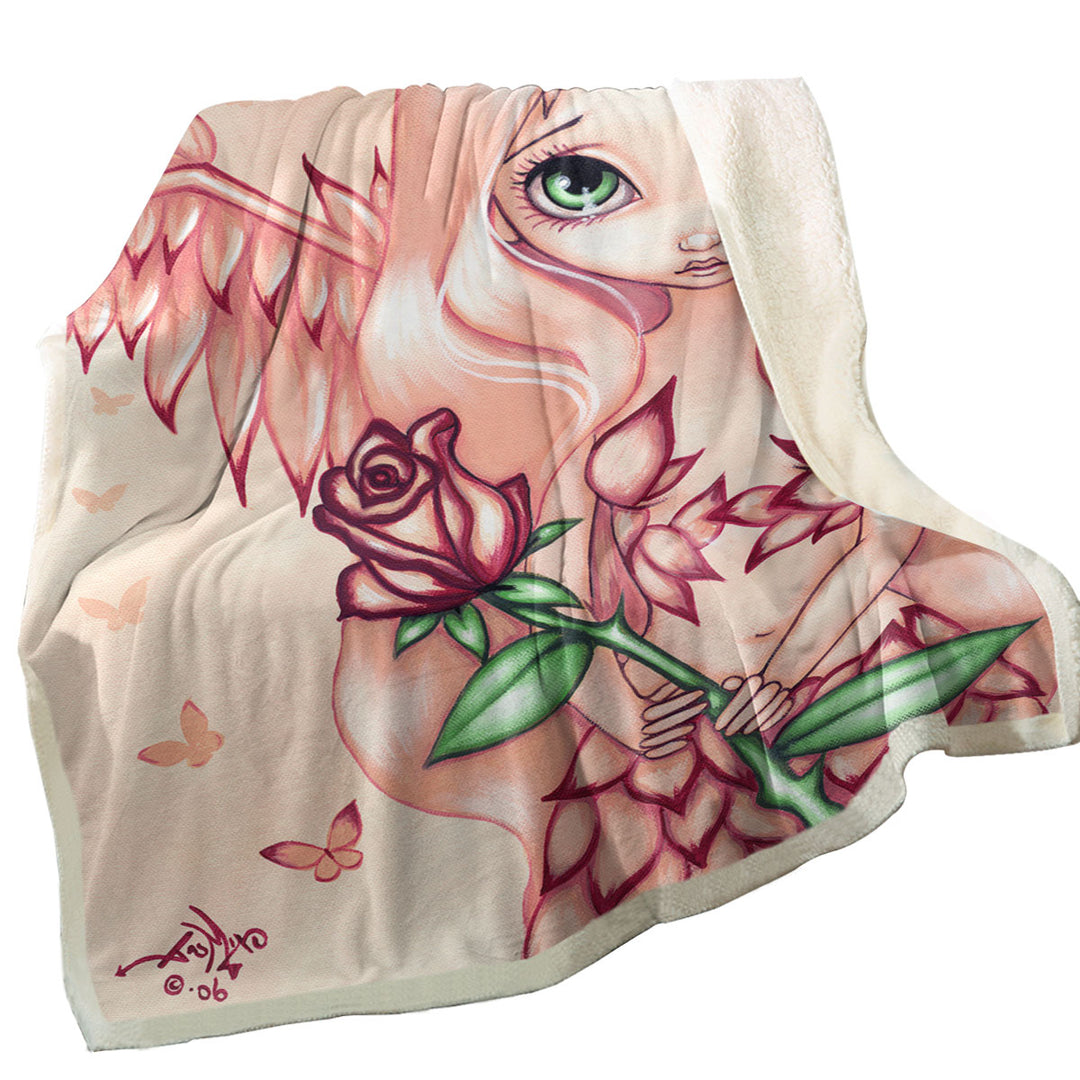 Beautiful Couch Throws with Pale Rose A Flower Fairy with Angel Wings