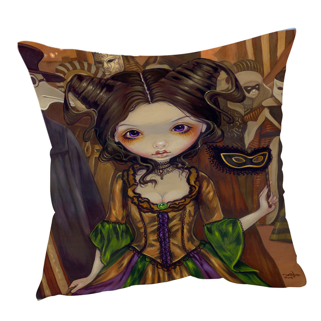 Beautiful Cushion Covers Big Eyed Maiden at The Masquerade Ball