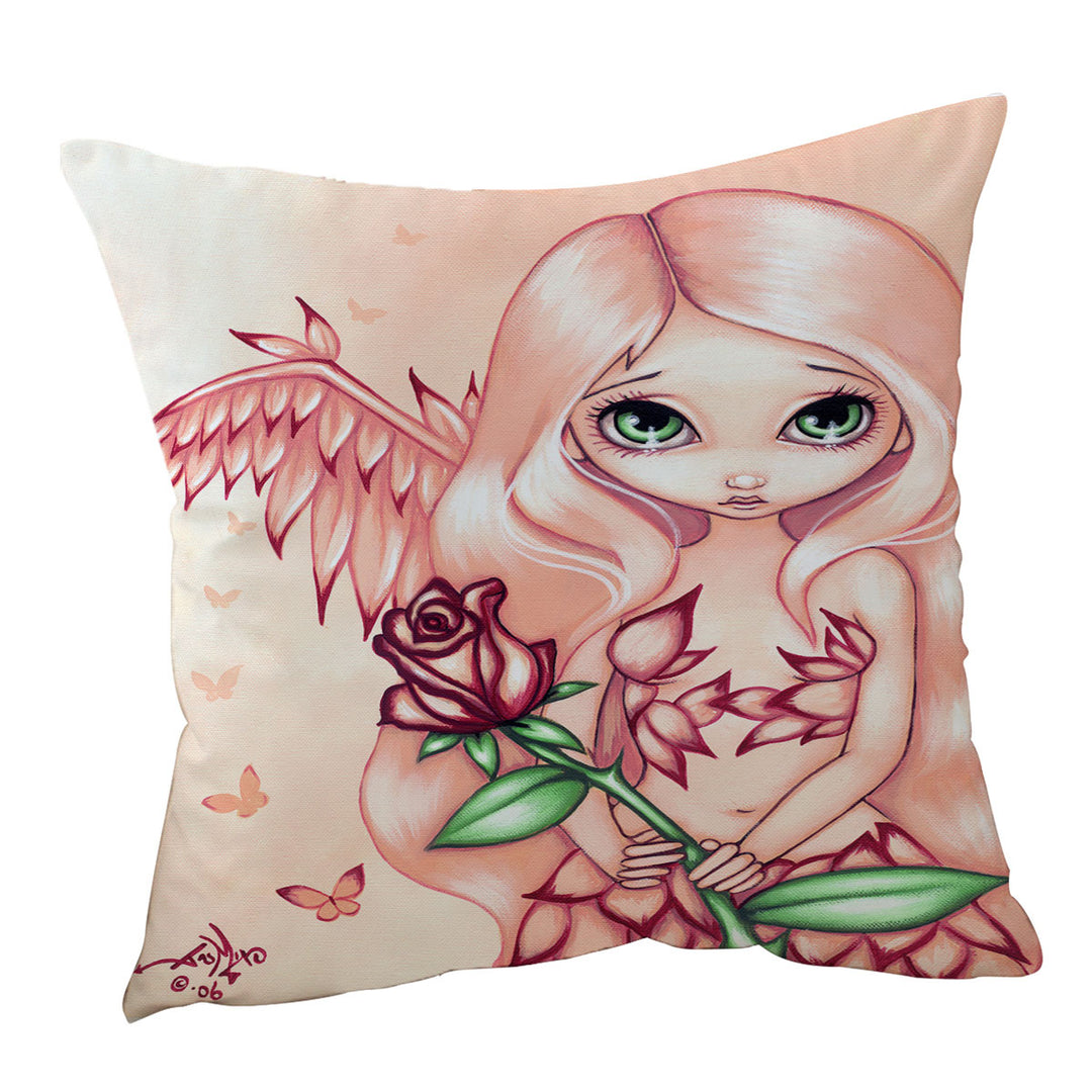 Beautiful Cushion Covers with Pale Rose A Flower Fairy with Angel Wings