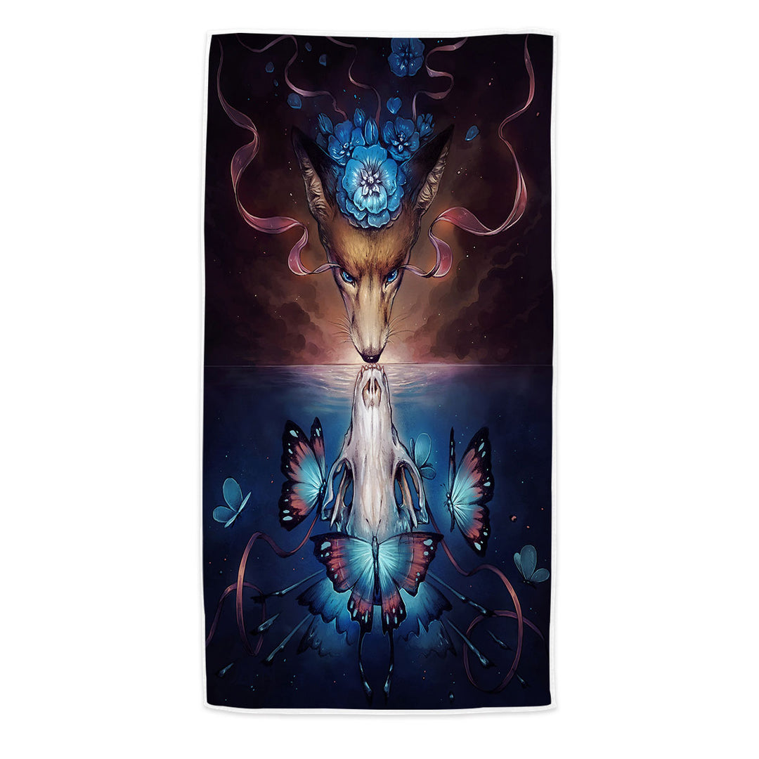 Beautiful Death Butterflies Fox Skull Microfiber Beach Towel