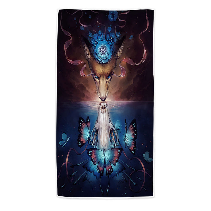 Beautiful Death Butterflies Fox Skull Microfiber Beach Towel